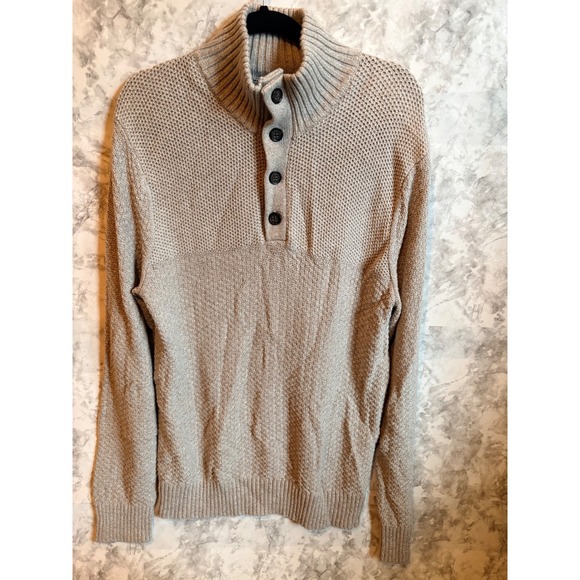 Banana Republic Other - Banana Republic‎ Men Beige Textured Knit Mock Neck Button Pullover Sweater L NWT